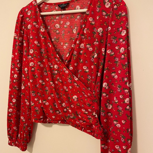 TOPSHOP PETITE CROPPED WRAP BLOUSE - Picture 2 of 4